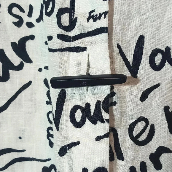 Linen Laura Ashley Woman french print black white button cuffed sleeve 1X - Picture 6 of 12